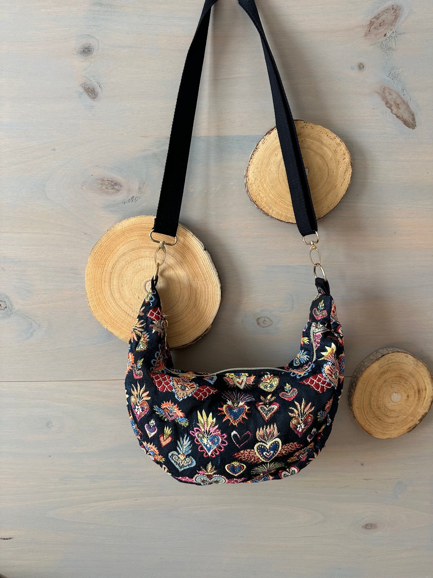 Sac demi-lune Jacquard Corazon bleu nuit