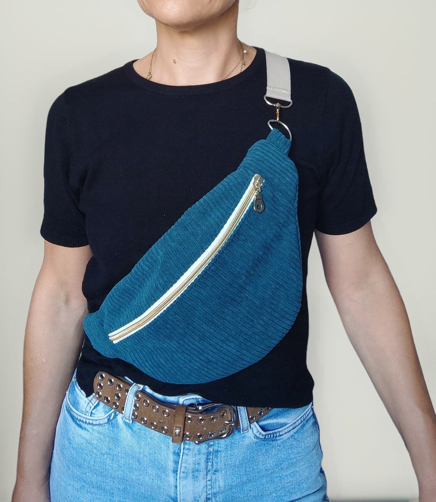 Sac Banane Velours côtelé Bleu vert