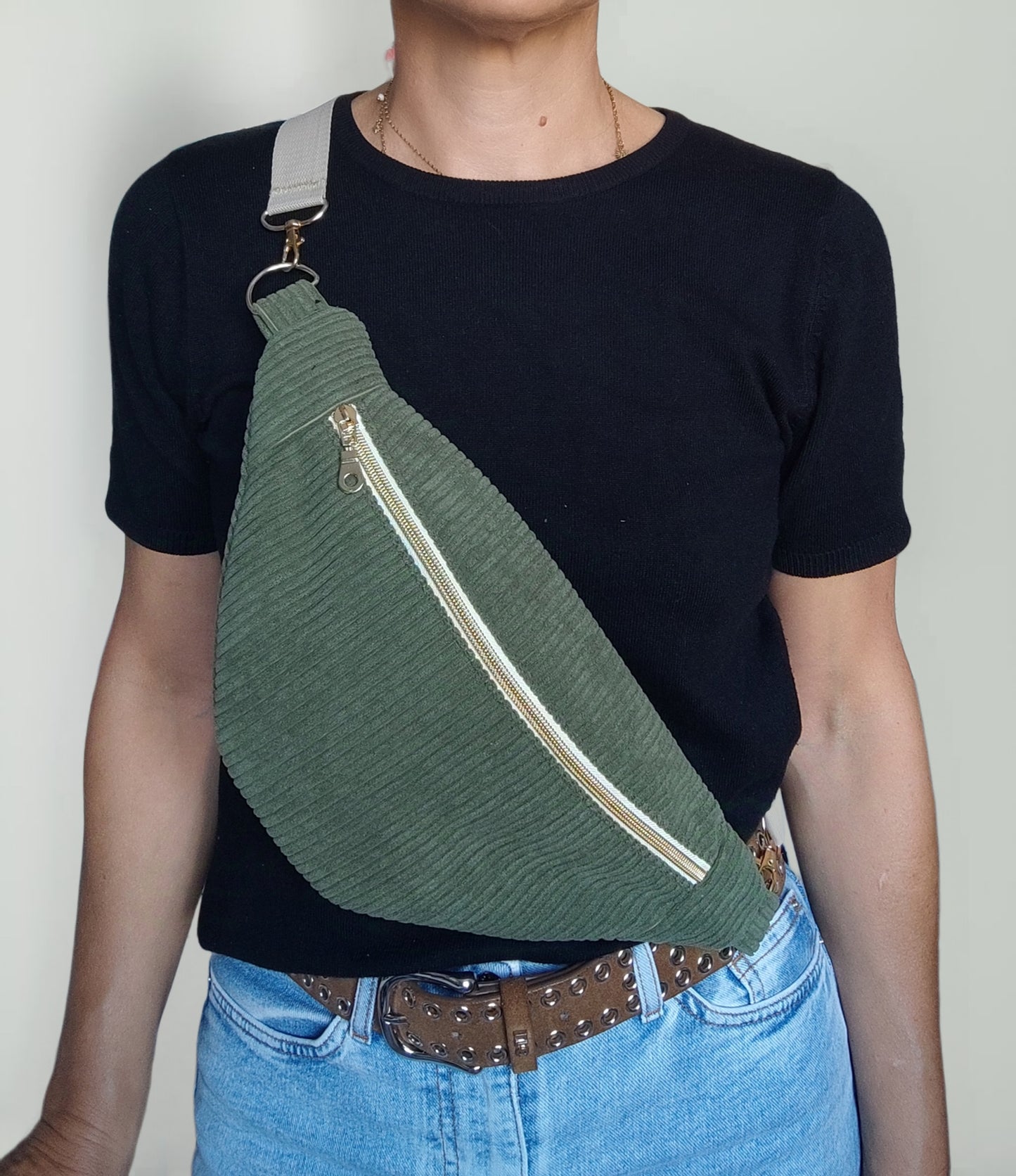 Sac Banane M Velours côtelé kaki