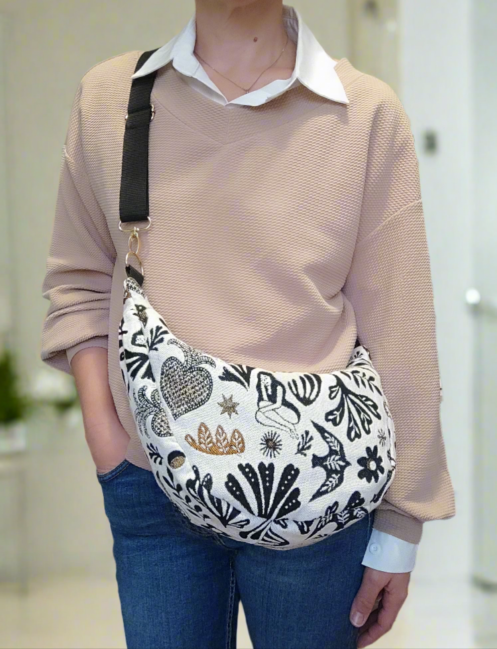 Sac demi-lune Jacquard Mage