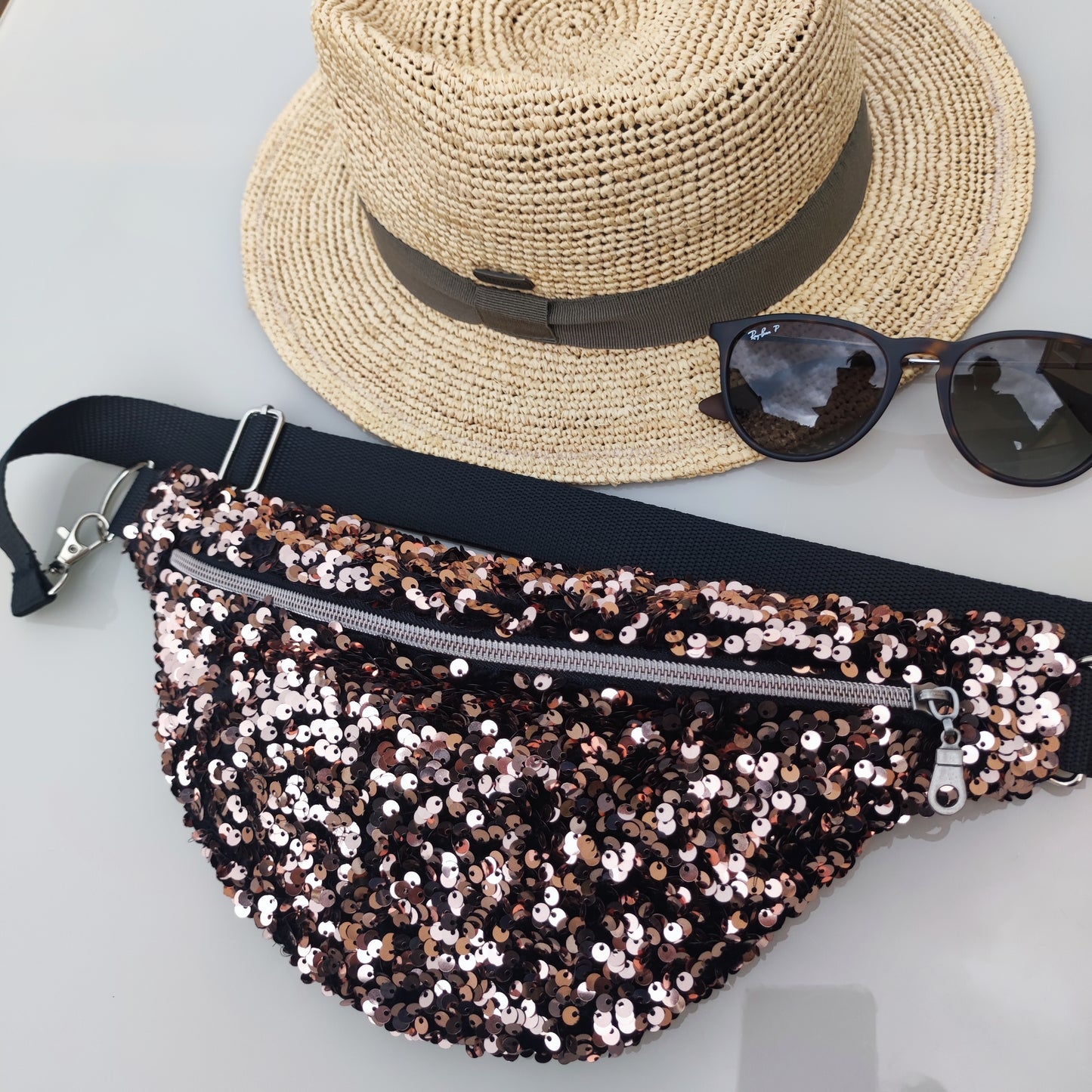 Sac banane paillettes Sequins champagne