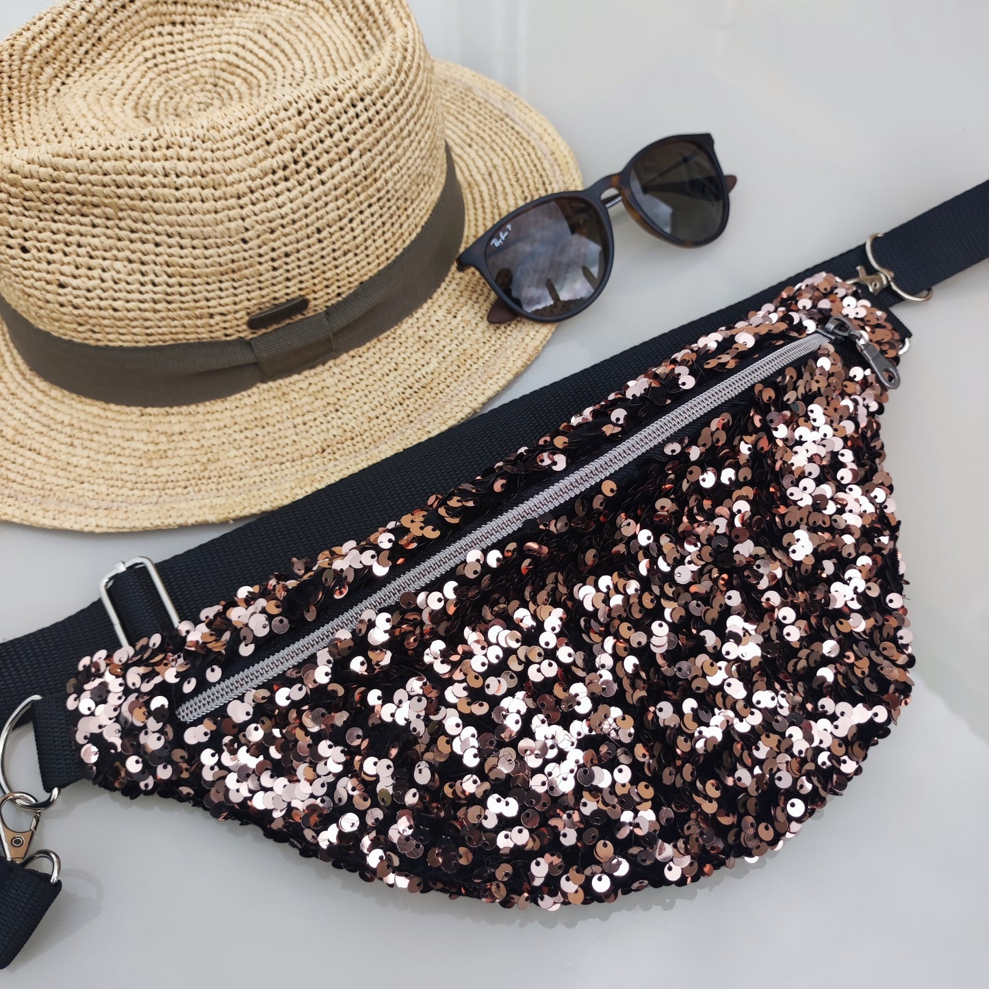 Sac banane paillettes Sequins champagne