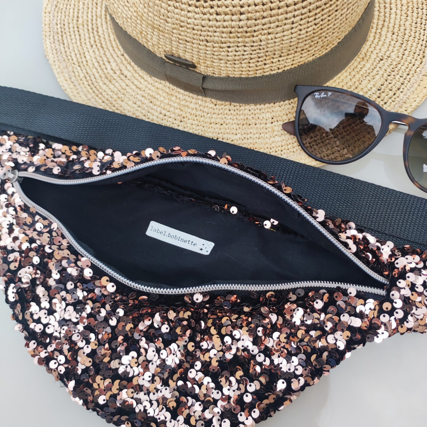 Sac banane paillettes Sequins champagne