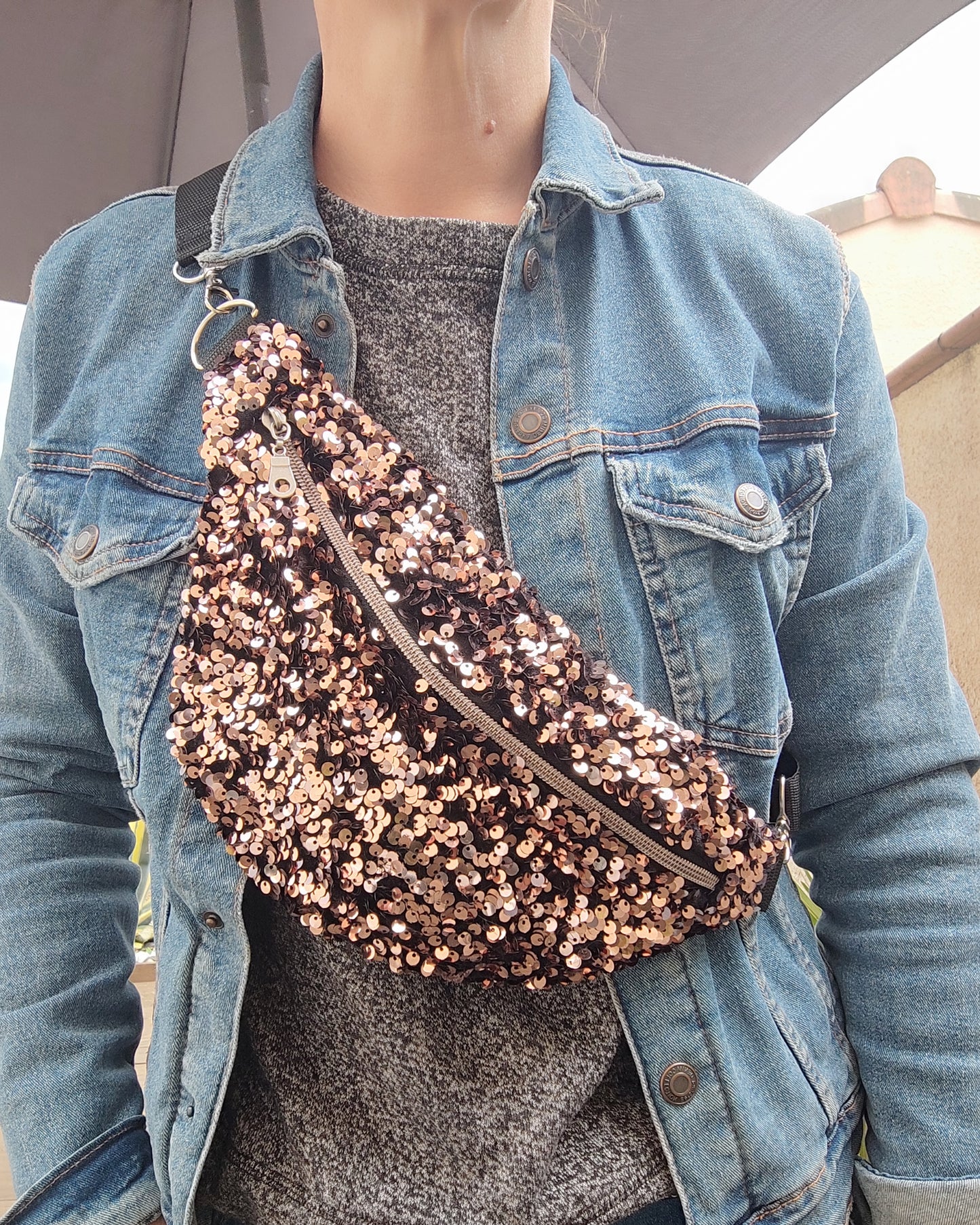Sac banane paillettes Sequins champagne