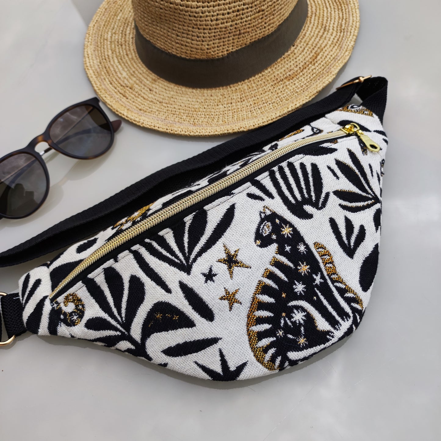 Sac Banane Mystic Noir et Or sangle Noire