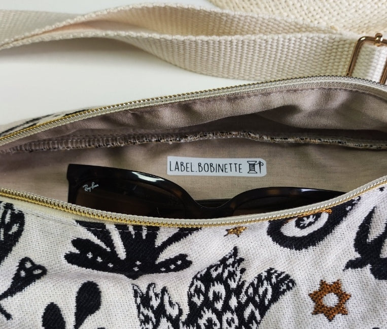 Sac Banane Mage Noir et Or sangle écru