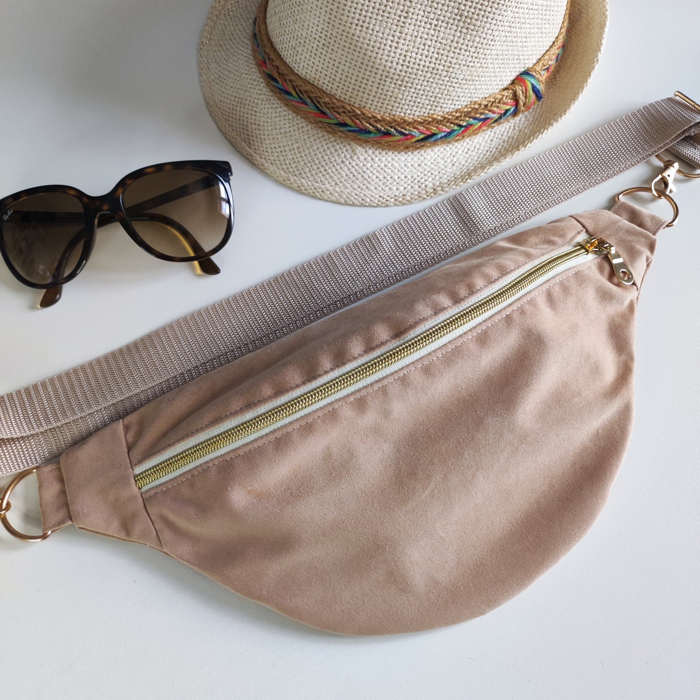 Sac Banane M Suédine Beige Rosé