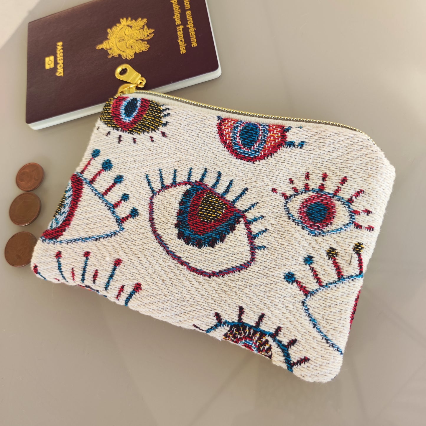 Porte-cartes jacquard Regards écru