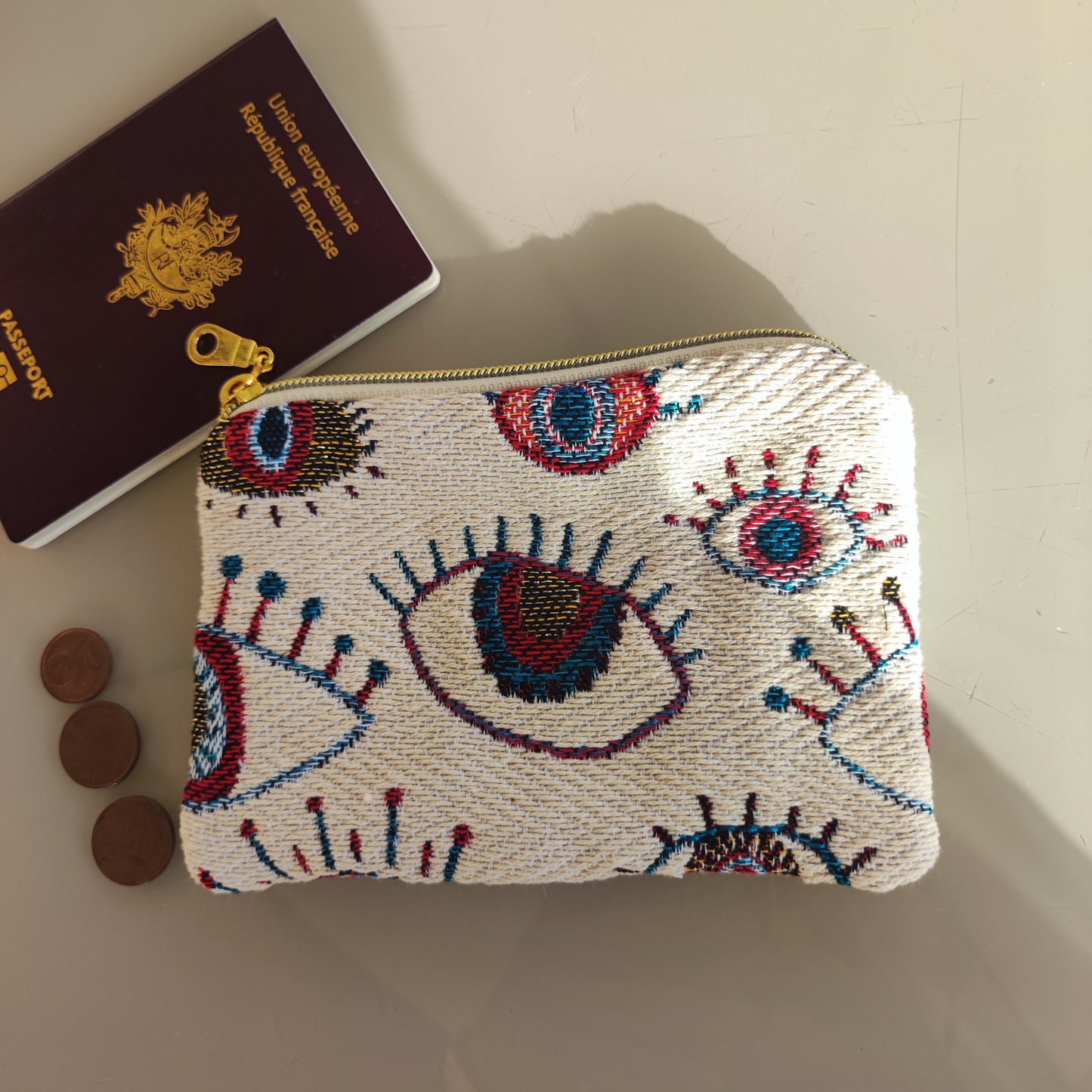 Porte-cartes jacquard Regards écru