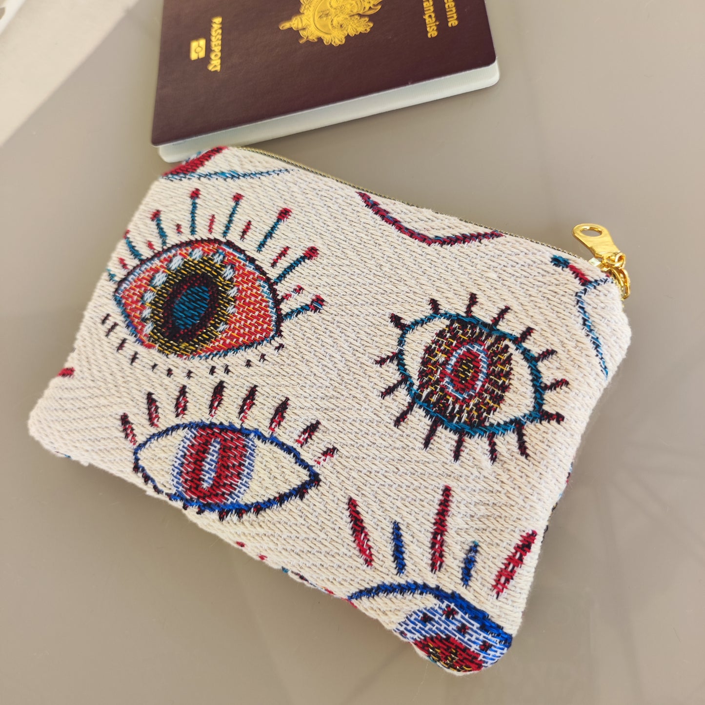 Porte-cartes jacquard Regards écru