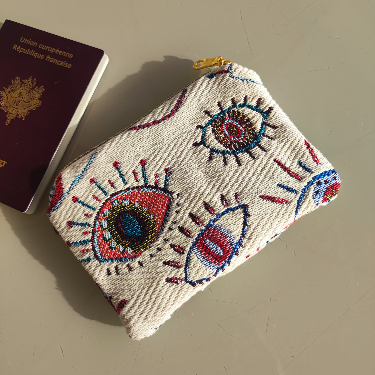 Porte-cartes jacquard Regards écru