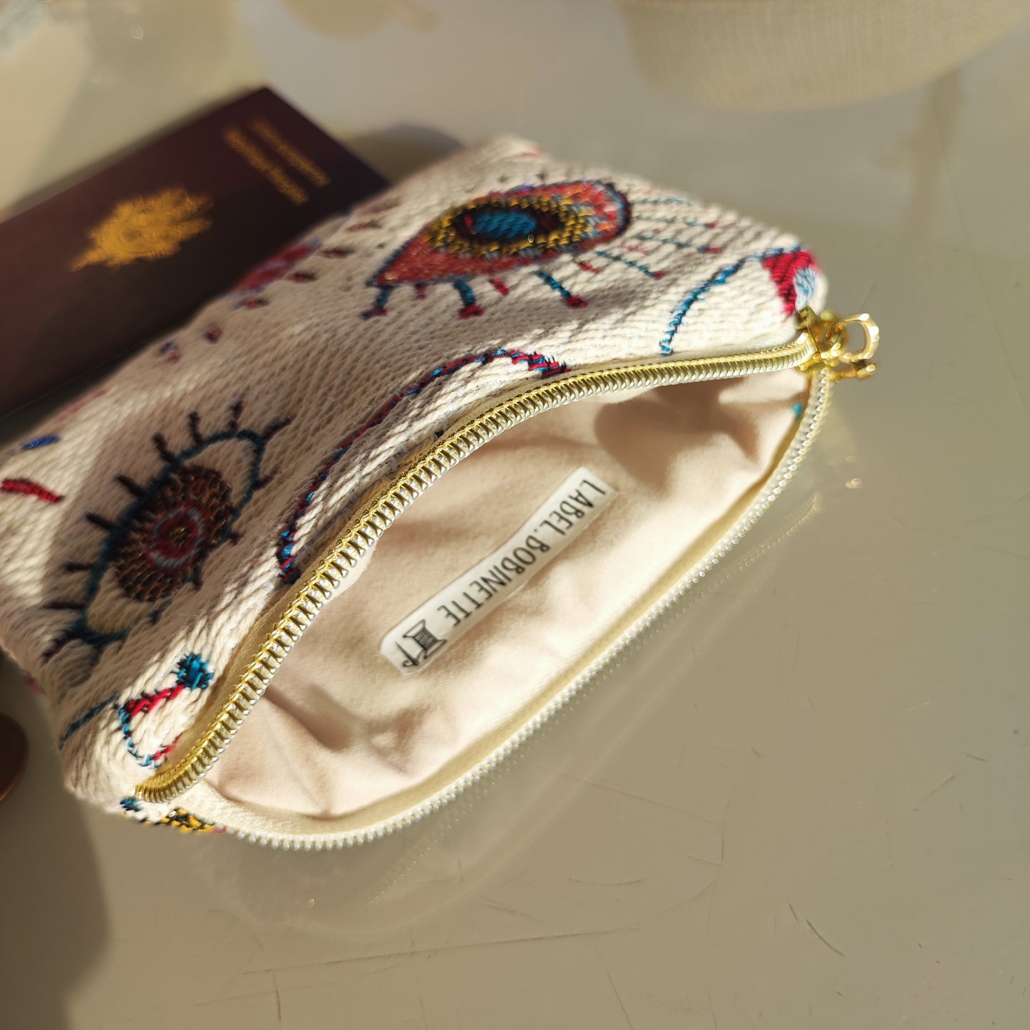 Porte-cartes jacquard Regards écru