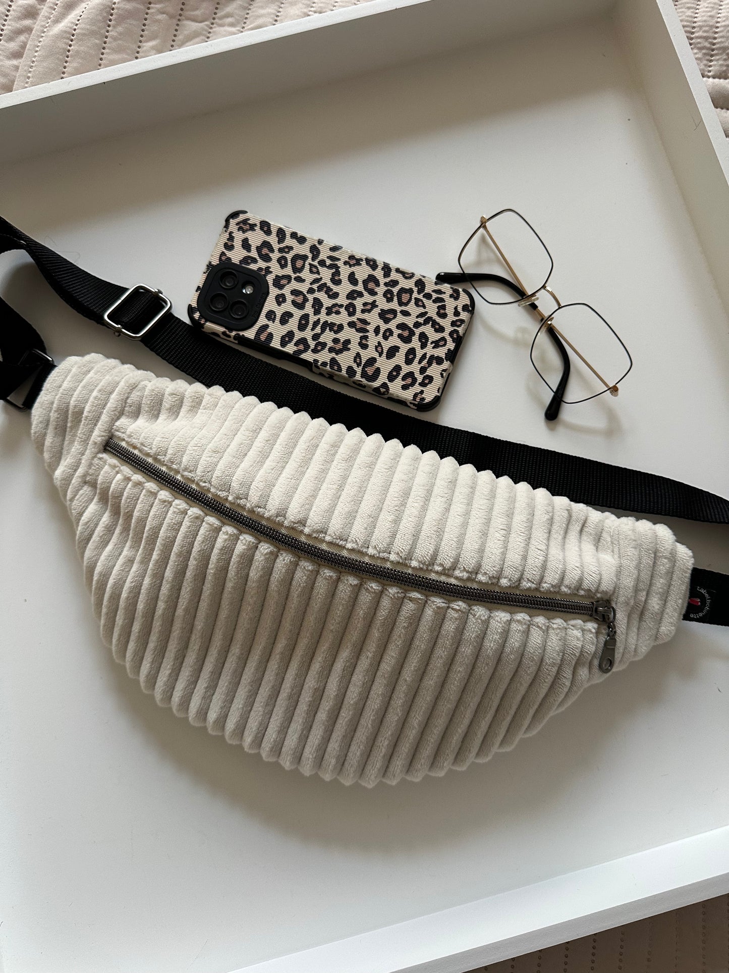 Sac Banane L gros Velours côtelé blanc