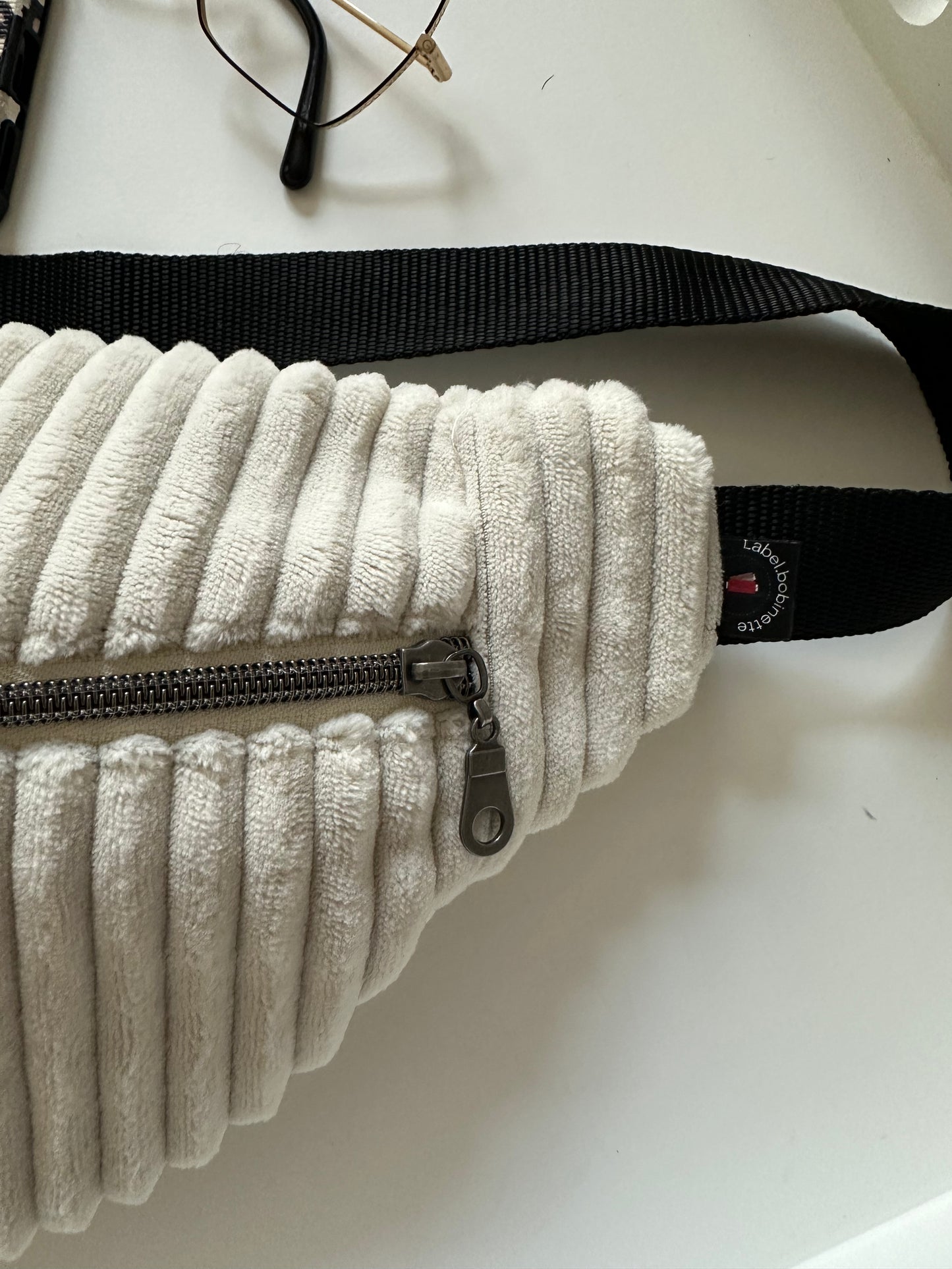 Sac Banane L gros Velours côtelé blanc