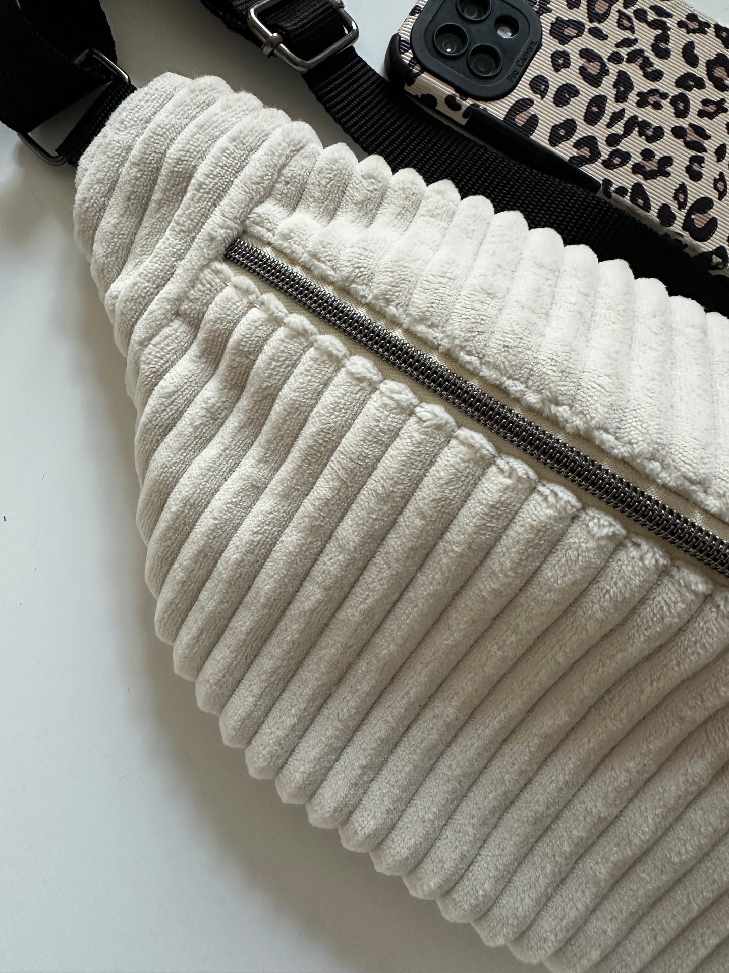 Sac Banane L gros Velours côtelé blanc