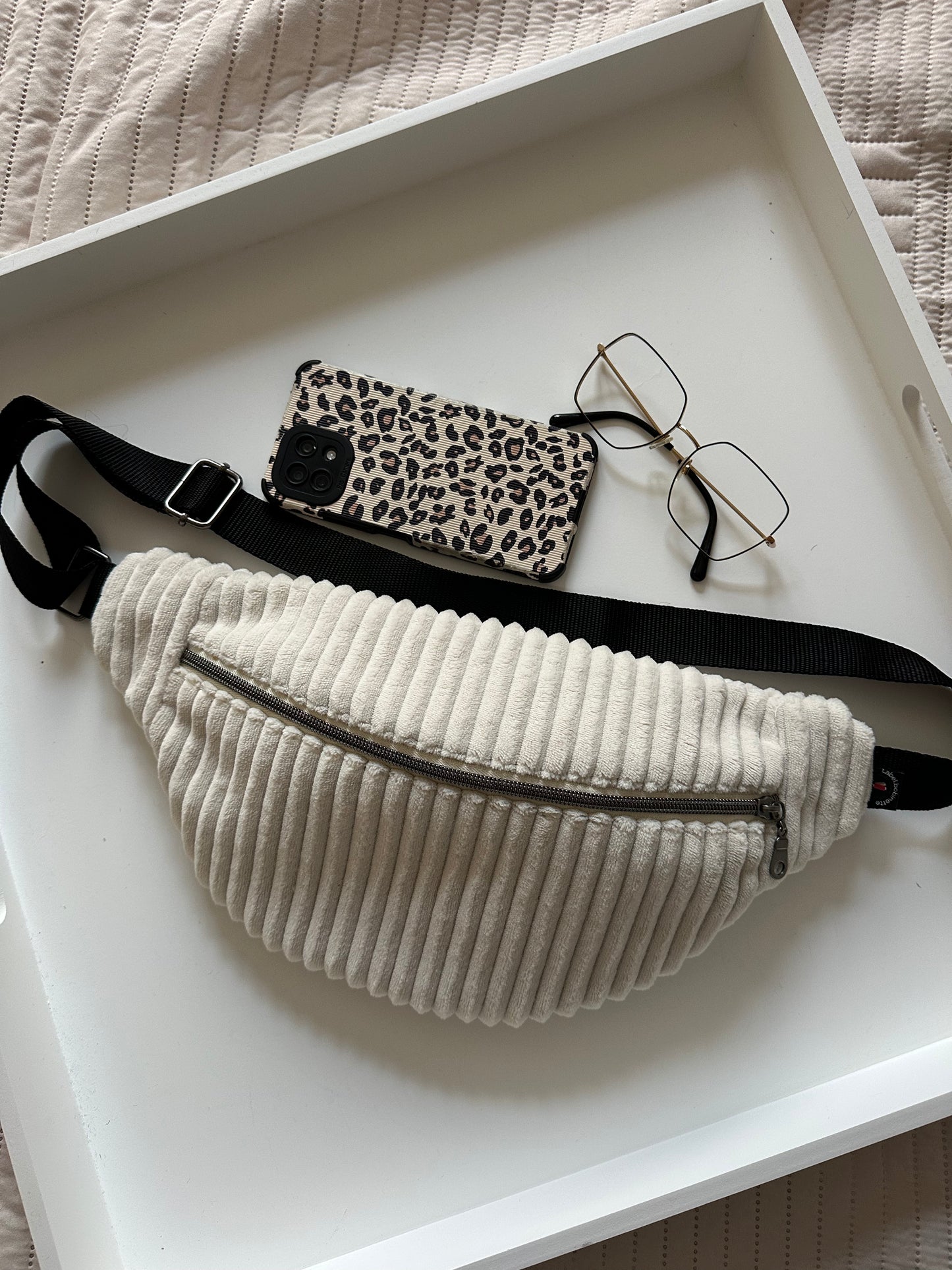 Sac Banane L gros Velours côtelé blanc