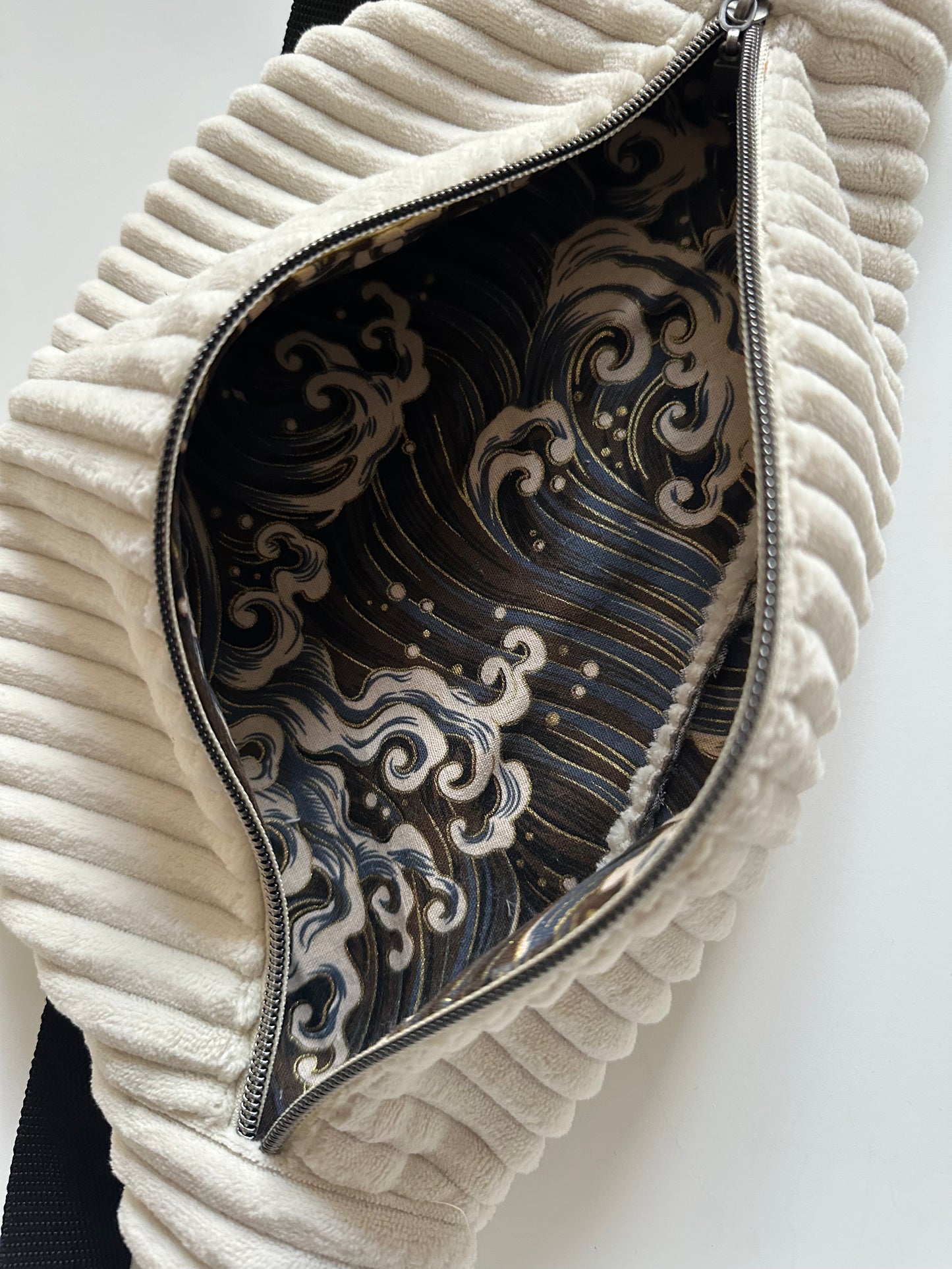 Sac Banane L gros Velours côtelé blanc