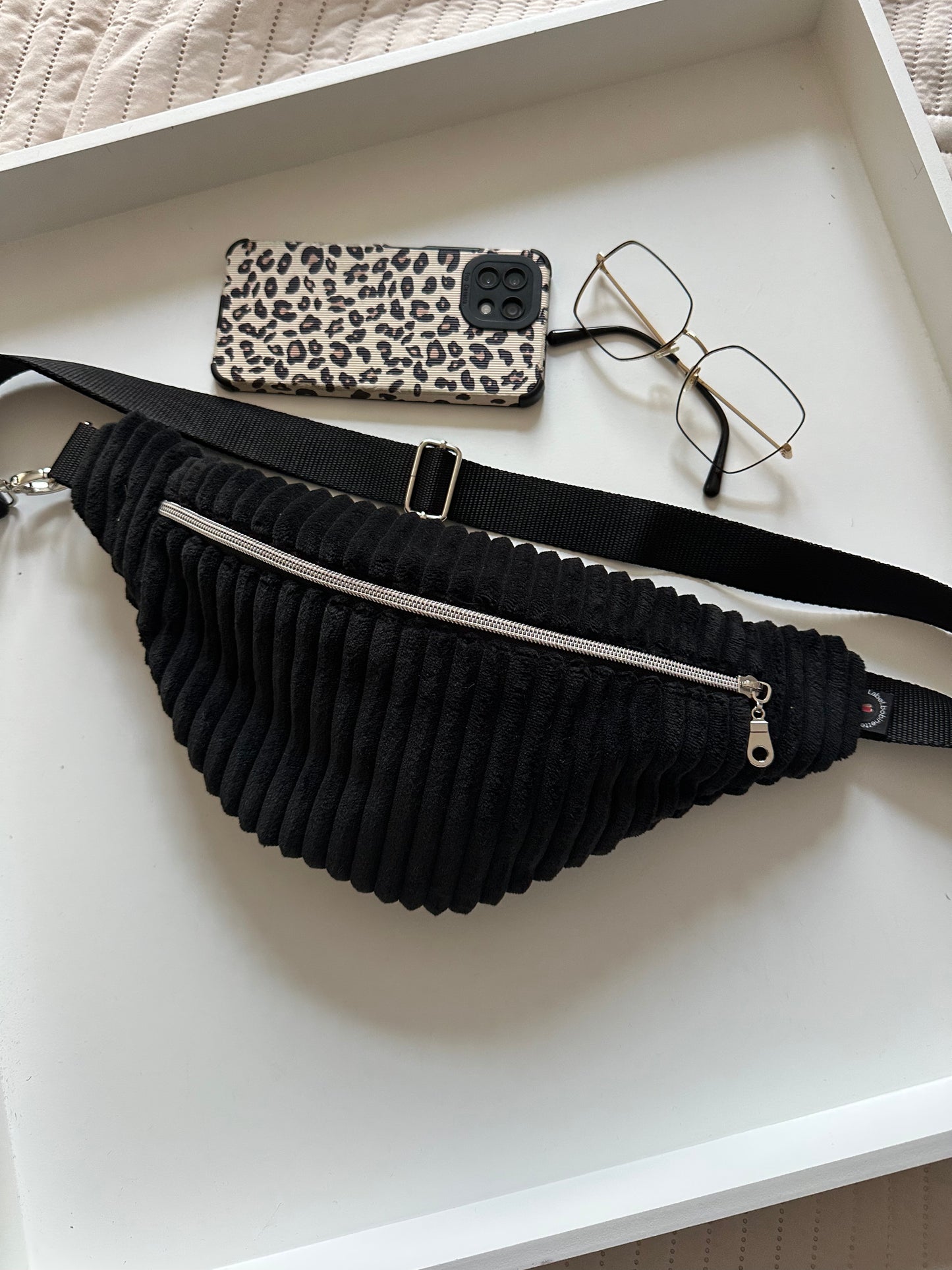 Sac Banane gros Velours côtelé Noir