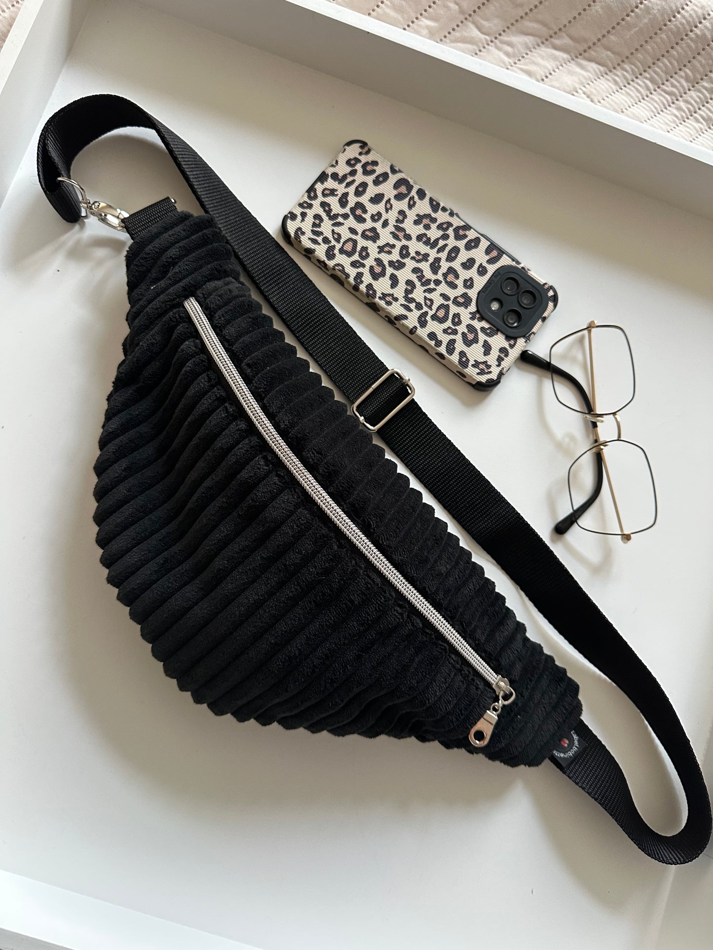 Sac Banane gros Velours côtelé Noir