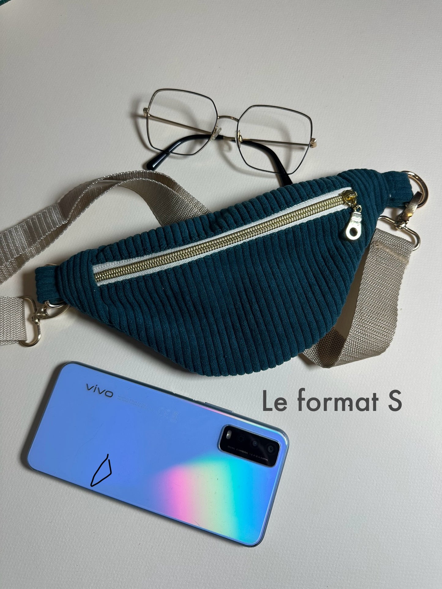 Sac Banane Velours côtelé Bleu vert