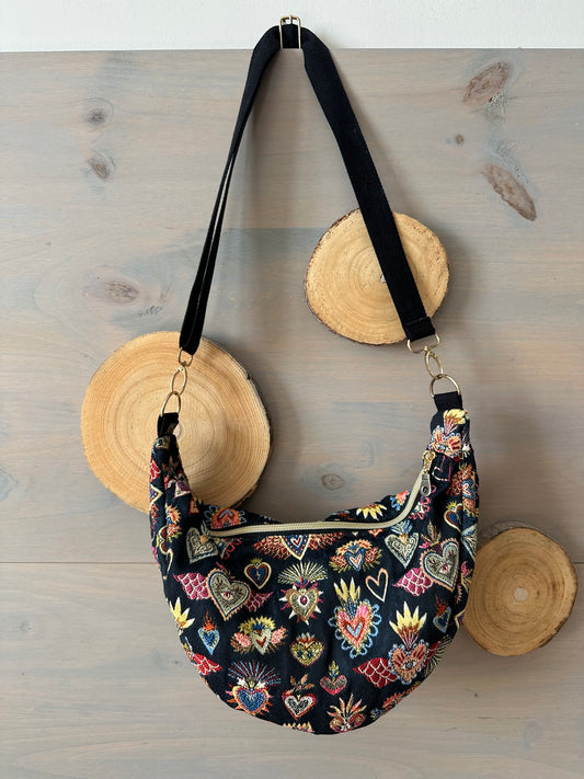Sac demi-lune Jacquard Corazon bleu nuit