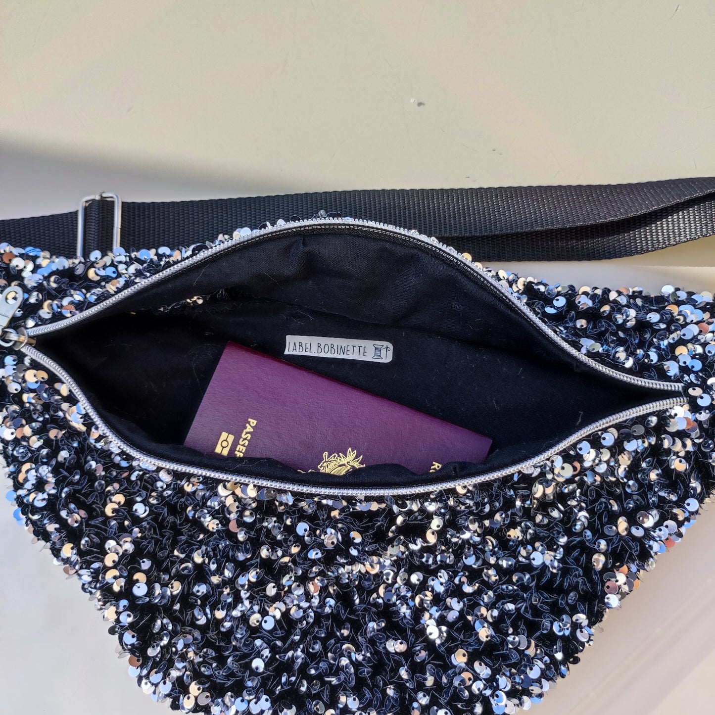 Sac Banane L Sequins argentés