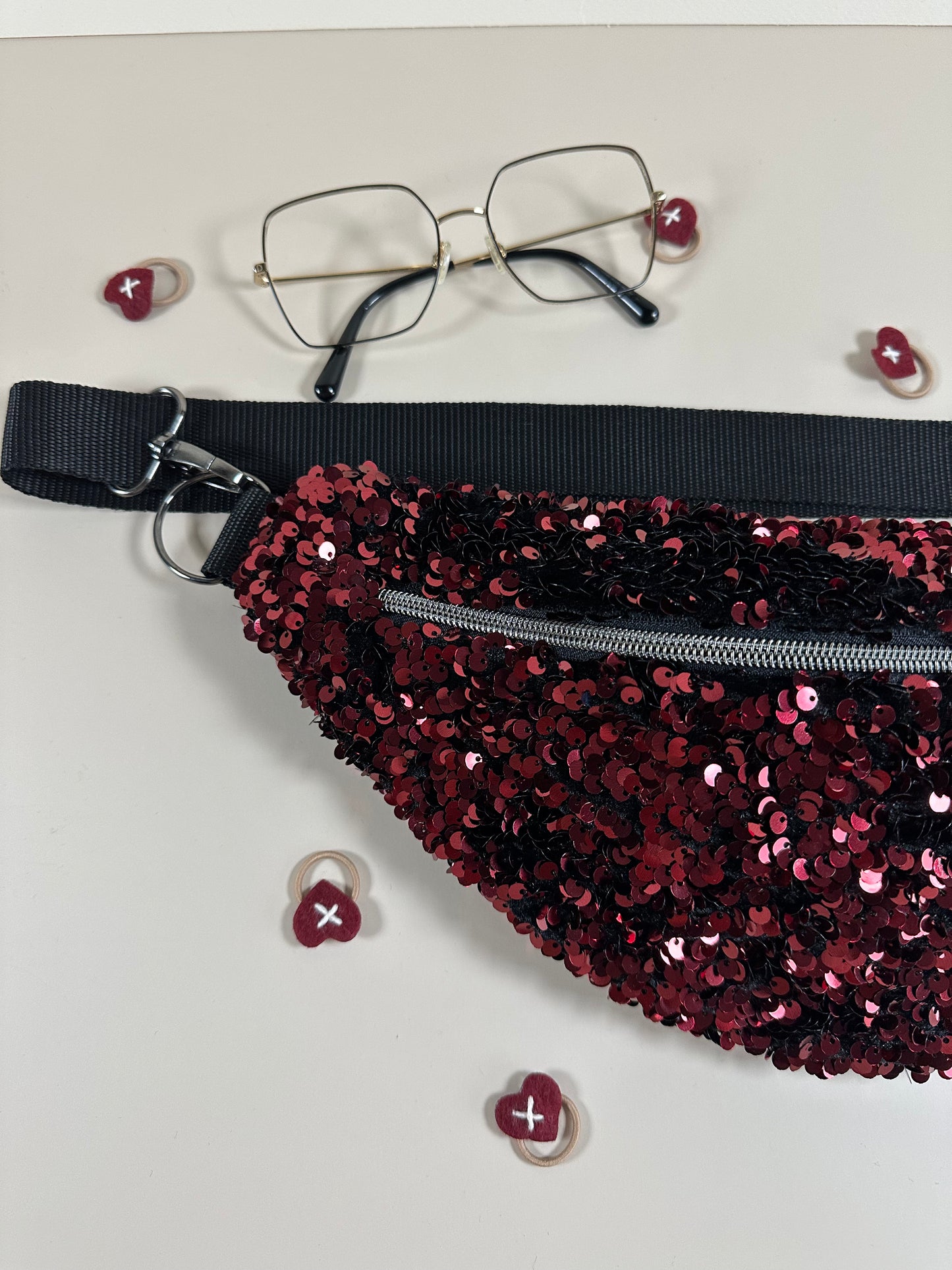 Sac banane paillettes Sequins rouge lie de vin