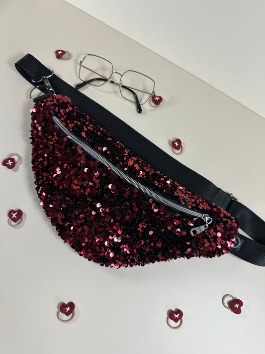 Sac banane paillettes Sequins rouge lie de vin