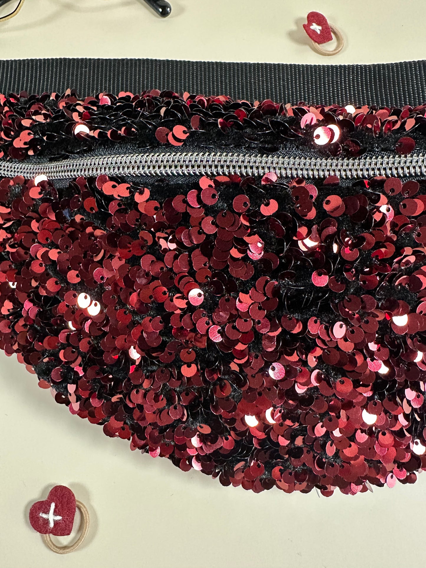 Sac banane paillettes Sequins rouge lie de vin