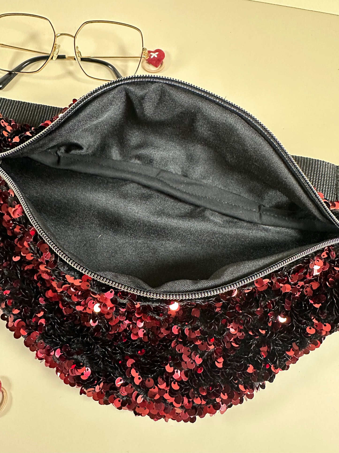 Sac banane paillettes Sequins rouge lie de vin